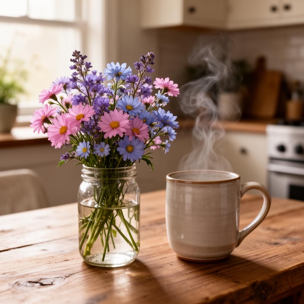Petite Jar bouquet — Cosmos · daisies · lavender